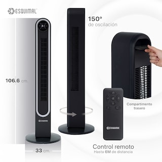 Foto 7 | Ventilador de Torre 106 cm con Luz Ambiental Led Esquimal Negro Oscilante 150° 3 Velocidades con Control Remoto