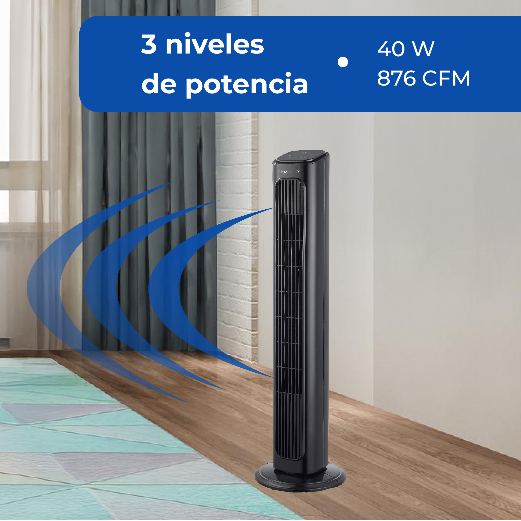 Foto 6 pulgar | Ventilador De Torre Narvik Con Control Remoto De 32 Pulgadas, Panel Touch, 3 Velocidades, Oscilación De 50°