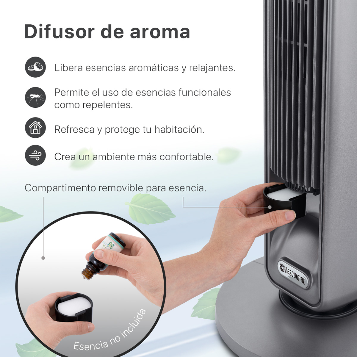 Foto 3 pulgar | Ventilador De Torre 107 Cm Con Caja De Aromas Esquimal Color Plateado Silencioso, Oscilante 70°, 3 Velocidades