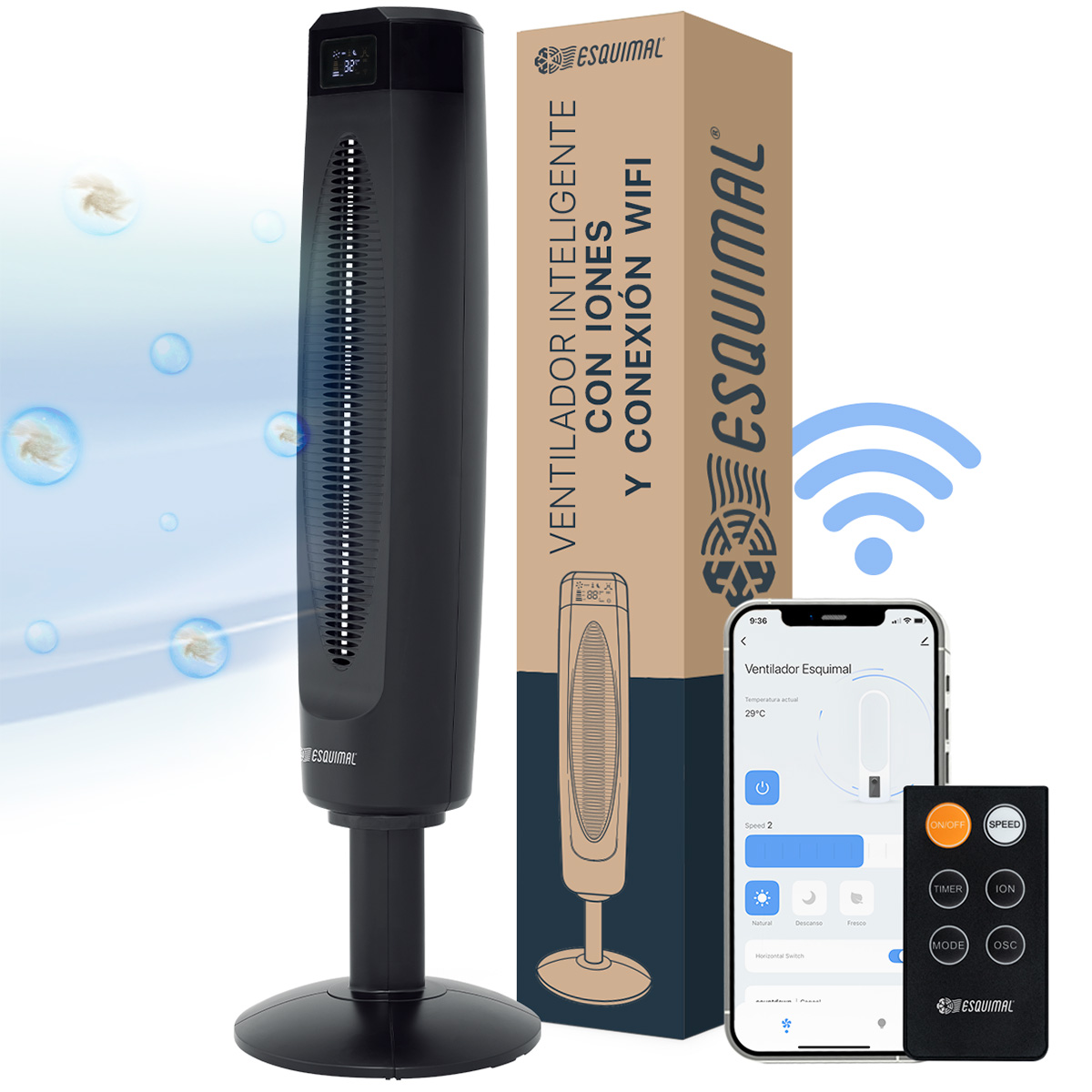 Foto 2 pulgar | Ventilador de Torre 85 cm Ionizador Esquimal Wifi Inteligente Silencioso Oscilante 80° Temporizador 12 Hrs