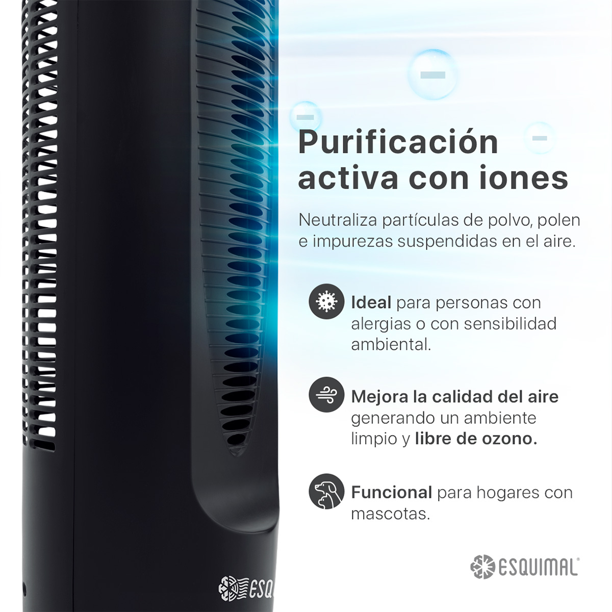 Foto 3 pulgar | Ventilador de Torre 85 cm Ionizador Esquimal Wifi Inteligente Silencioso Oscilante 80° Temporizador 12 Hrs