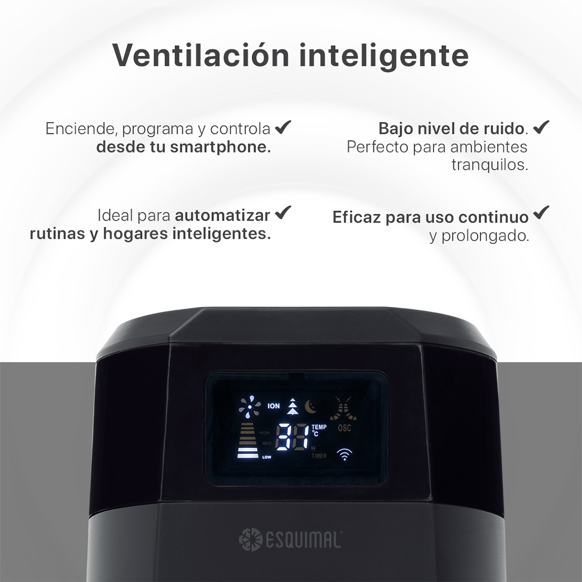 Foto 5 pulgar | Ventilador de Torre 85 cm Ionizador Esquimal Wifi Inteligente Silencioso Oscilante 80° Temporizador 12 Hrs