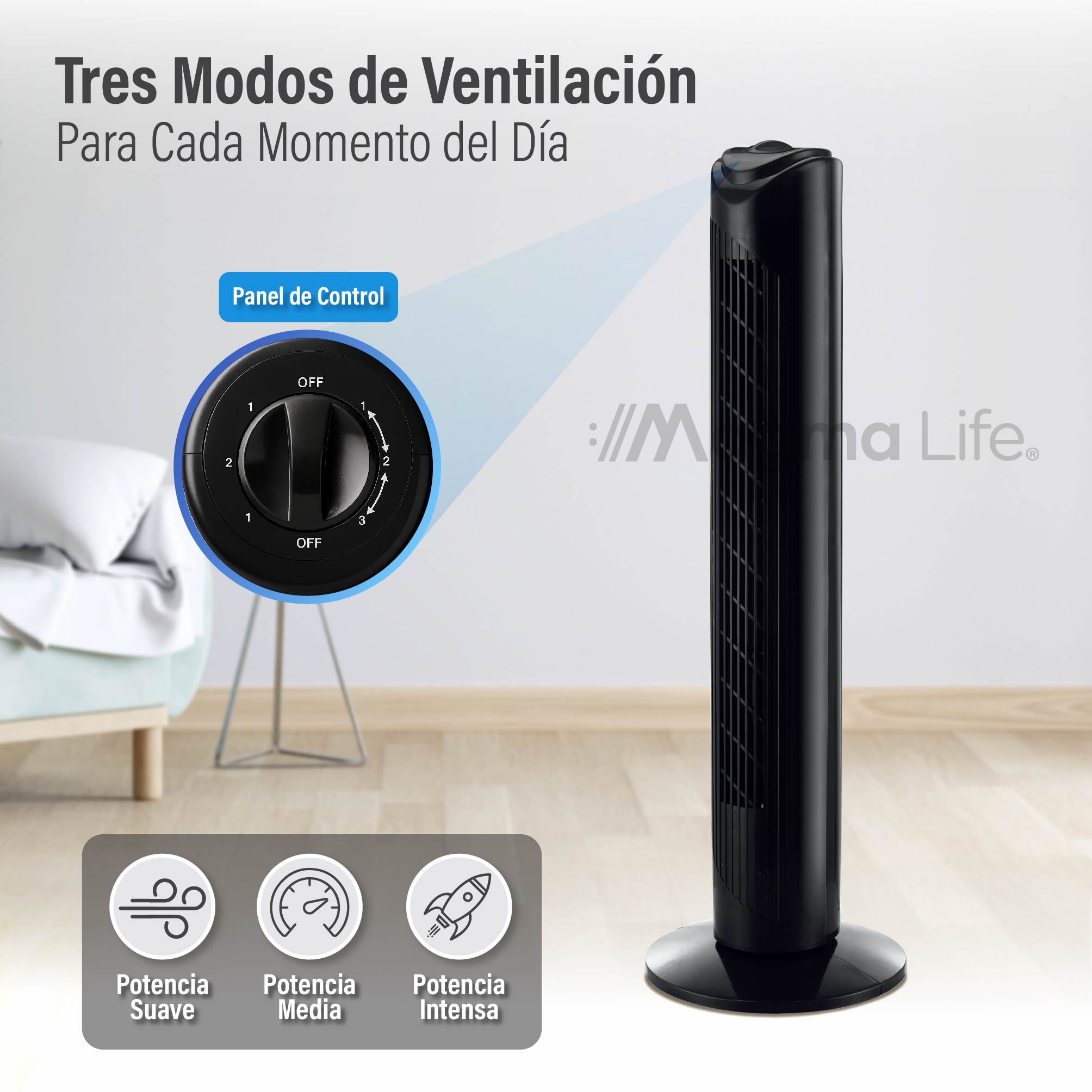 Foto 3 pulgar | Magma Life Ventilador De Torre 83 Cm, 3 Velocidades, Oscilación 75°, Silencioso, Ahorro De Energía, Ideal Para