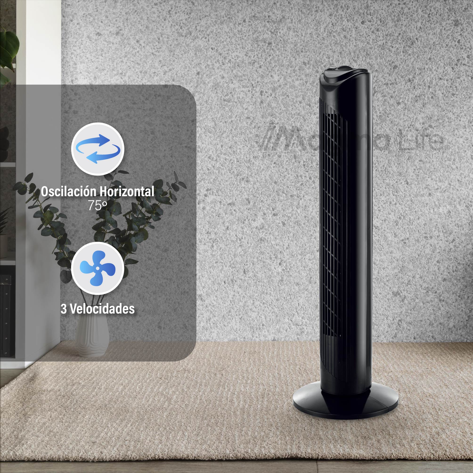 Foto 5 | Magma Life Ventilador De Torre 83 Cm, 3 Velocidades, Oscilación 75°, Silencioso, Ahorro De Energía, Ideal Para