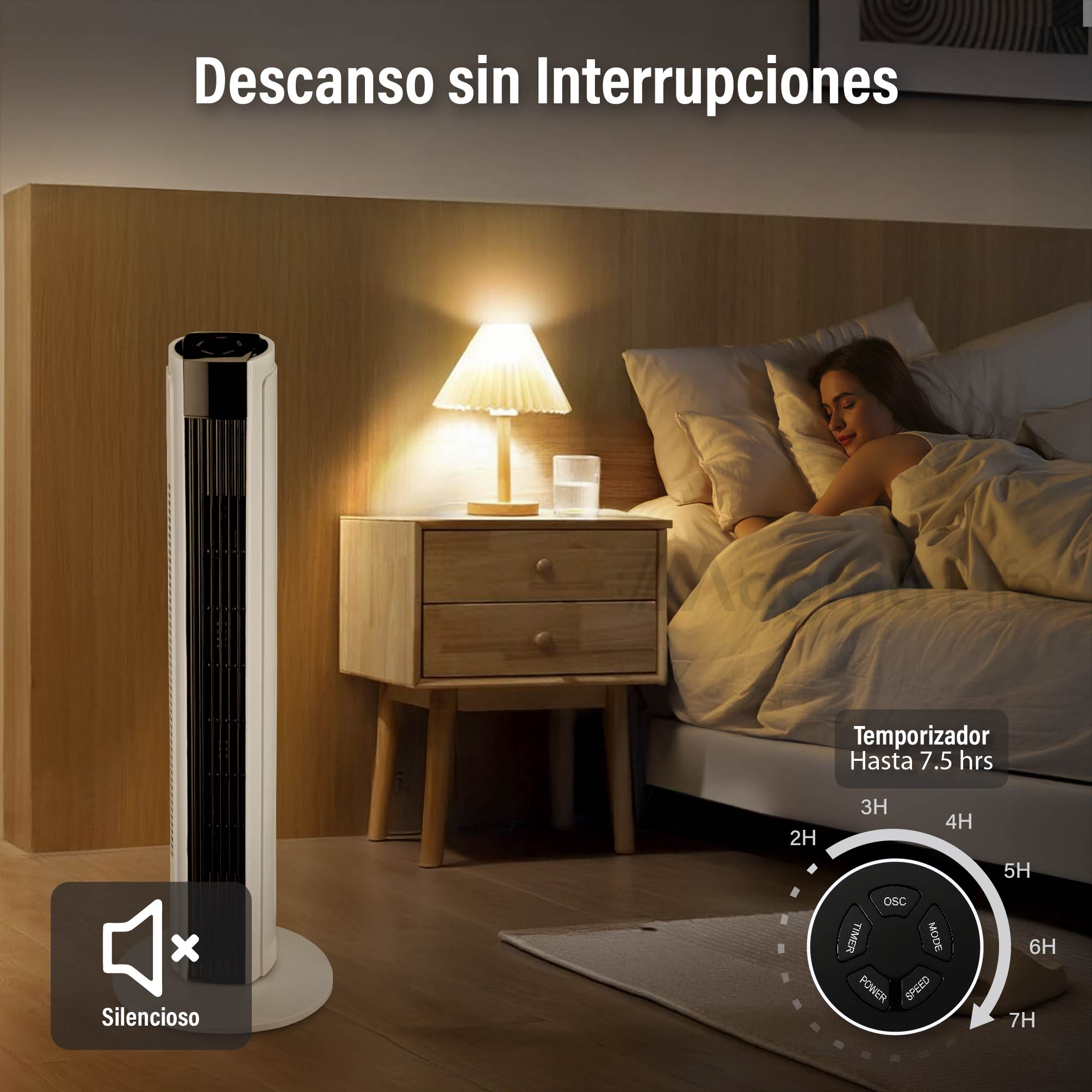 Foto 2 | Magma Life Ventilador De Torre 83 Cm, 3 Velocidades, Oscilación 75°, Silencioso, Temporizador 7.5 H, Panel De Control