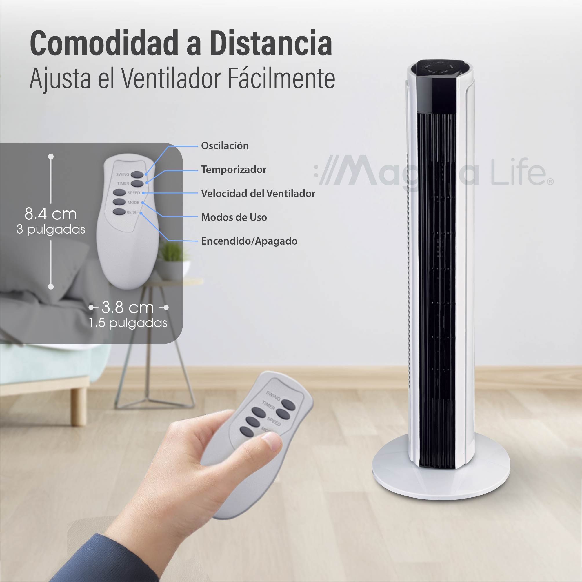 Foto 9 pulgar | Magma Life Ventilador De Torre 83 Cm, 3 Velocidades, Oscilación 75°, Silencioso, Temporizador 7.5 H, Panel De Control