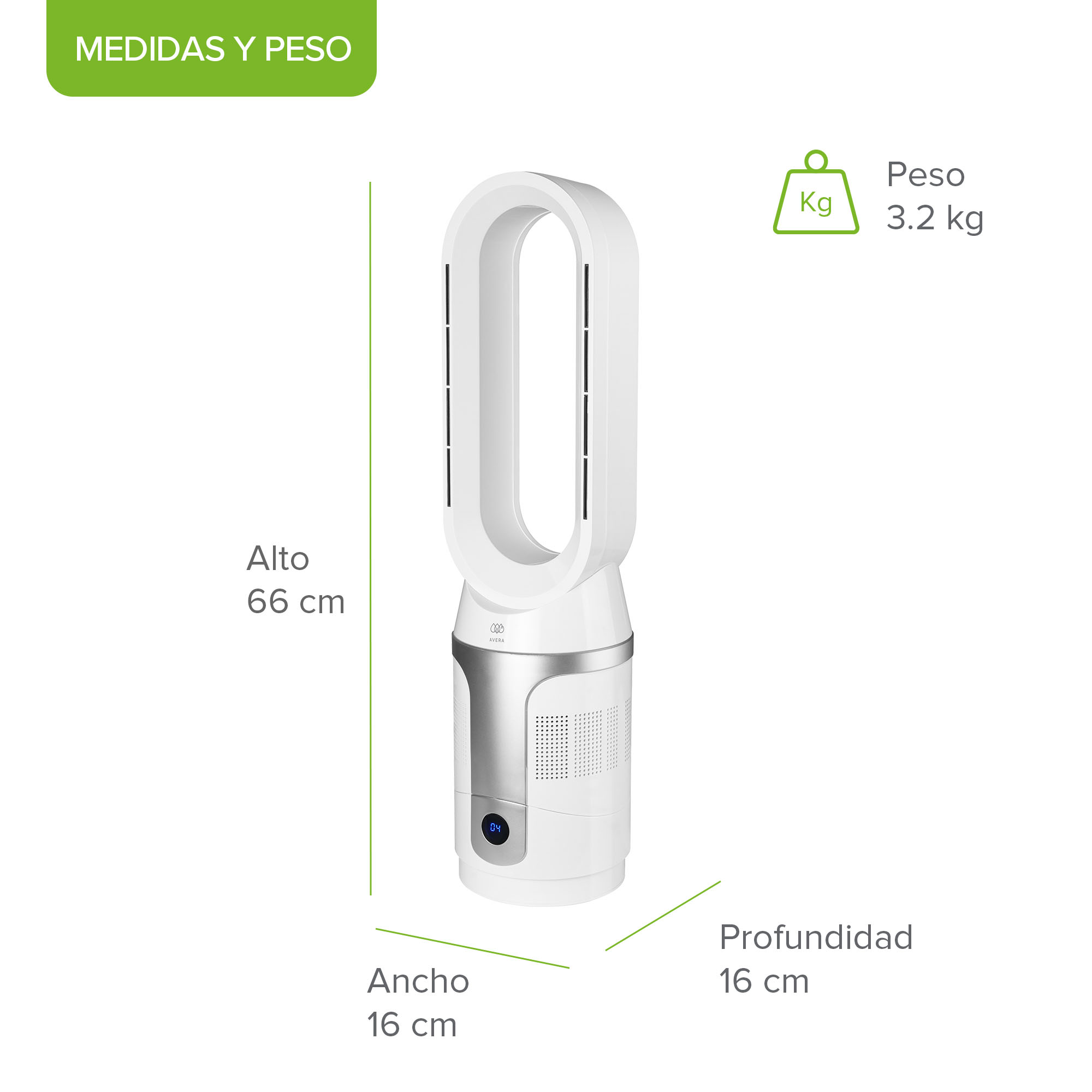 Foto 3 pulgar | Ventilador Calefactor y Purificador de Aire Avera Ventor06 Blanco 3 en 1 8 Velocidades Aire y 3 Niveles de Calefacción