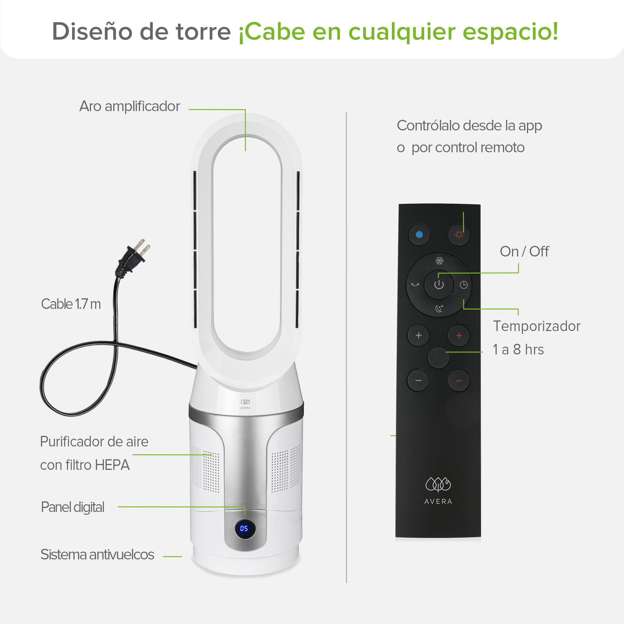 Foto 5 pulgar | Ventilador Calefactor y Purificador de Aire Avera Ventor06 Blanco 3 en 1 8 Velocidades Aire y 3 Niveles de Calefacción