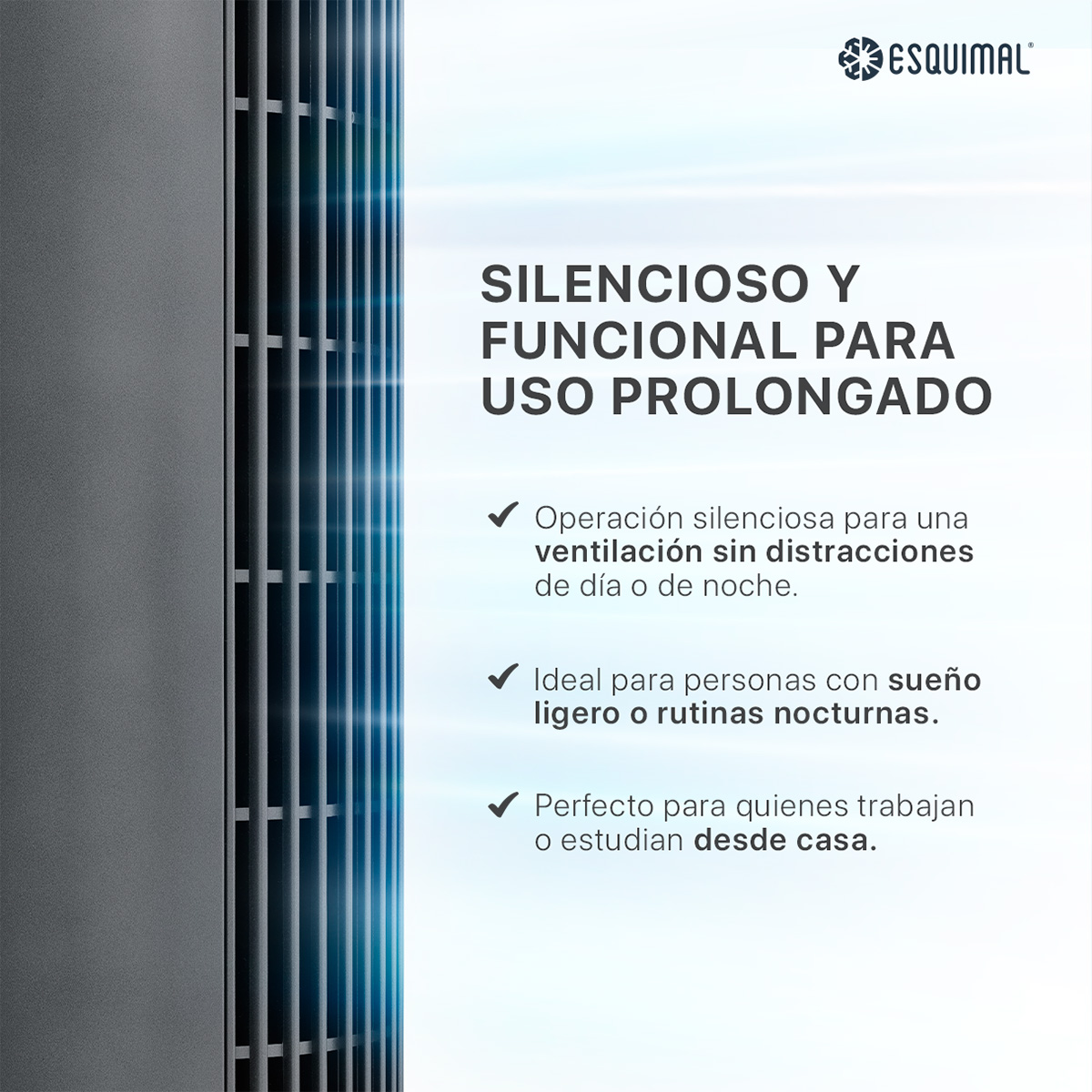 Foto 4 pulgar | Ventilador de Torre 97 cm Esquimal Silencioso Pantalla Led Oscilante 90° 3 Velocidades Temporizador 12 Hrs