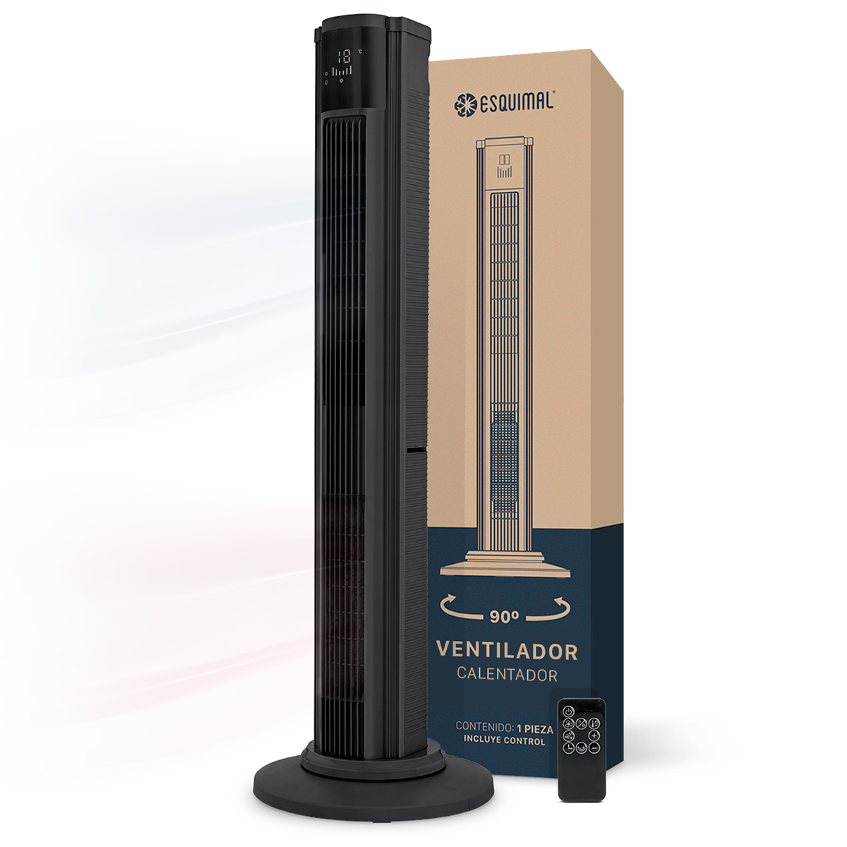Ventilador Calentador De Torre 2 En 1 Esquimal, Climatizador De Aire Giratorio,temporizador Y Control Remoto, Negro
