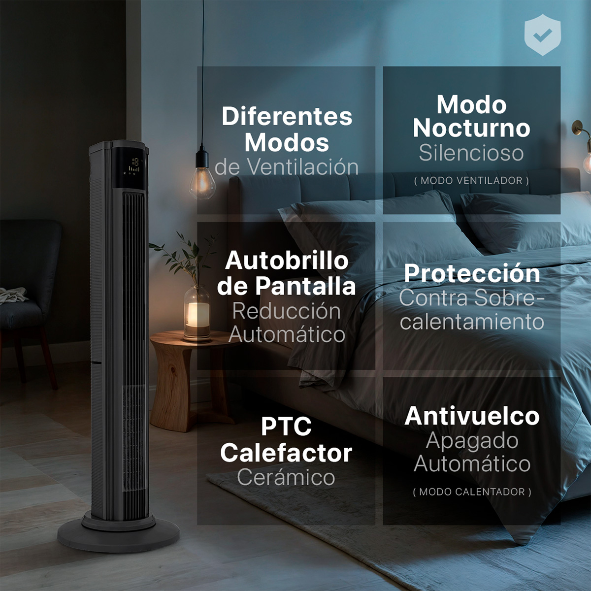Foto 5 | Ventilador Calentador De Torre 2 En 1 Esquimal, Climatizador De Aire Giratorio,temporizador Y Control Remoto, Negro