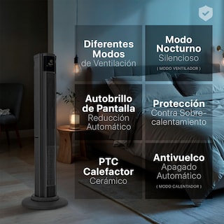 Foto 5 | Ventilador Calentador De Torre 2 En 1 Esquimal, Climatizador De Aire Giratorio,temporizador Y Control Remoto, Negro