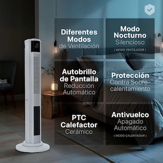 Foto 5 | Ventilador Calentador De Torre 2 En 1 Esquimal, Climatizador De Aire Giratorio,temporizador Y Control Remoto, Gris