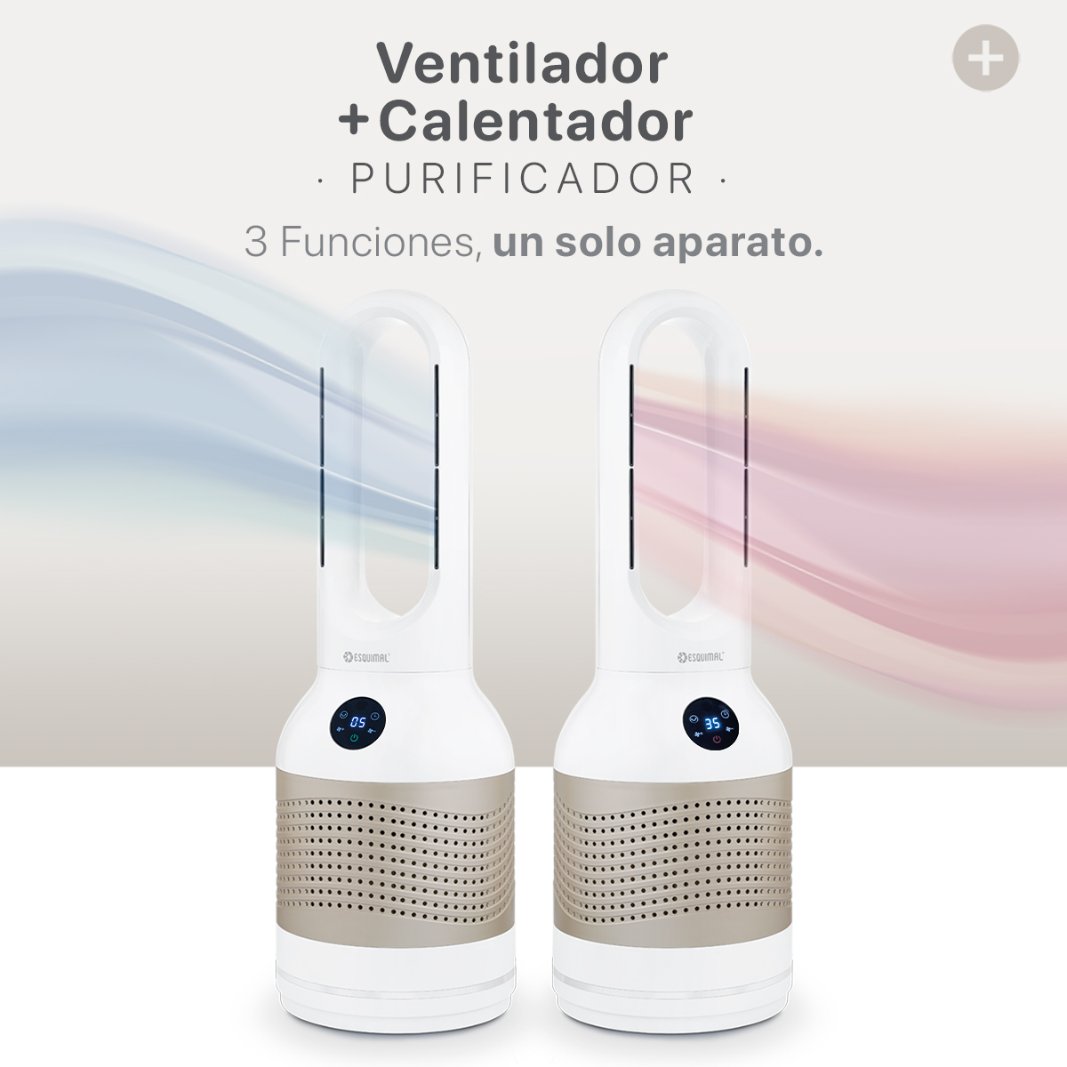 Foto 3 pulgar | Ventilador Calentador Purificador 3 En 1 Esquimal, Sin Aspas, Silencioso, Chico, Dorado - Blanco
