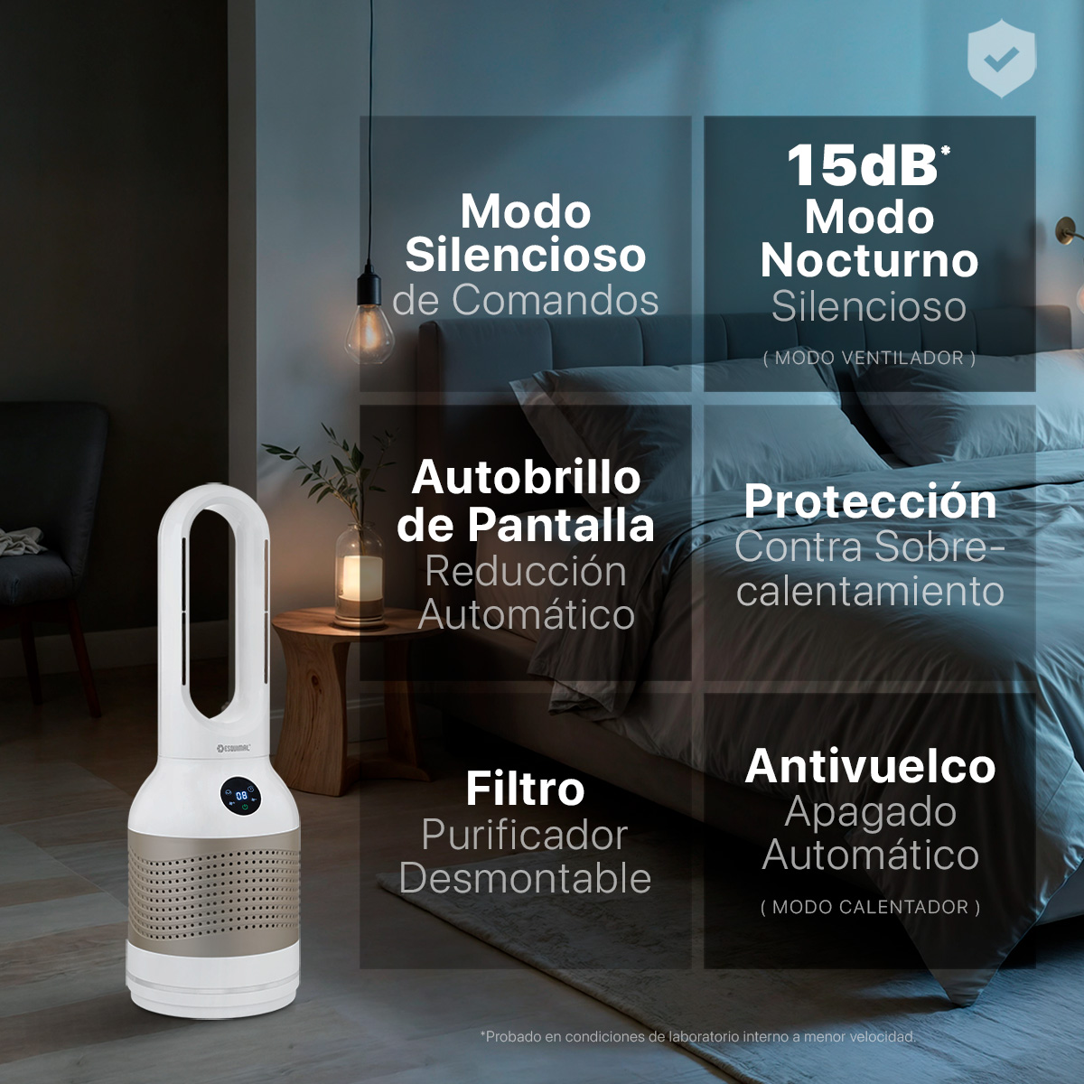 Foto 5 | Ventilador Calentador Purificador 3 En 1 Esquimal, Sin Aspas, Silencioso, Chico, Dorado - Blanco