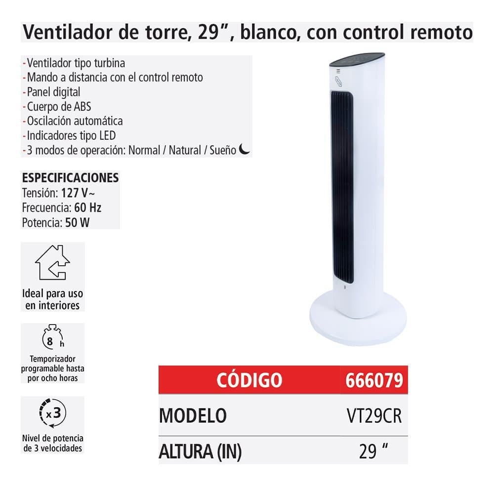 Foto 4 | Ventilador De Torre 29” Con Control Remoto  Vt29cr  Blanco  Iusa