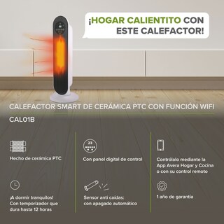 Foto 2 | Calefactor de Torre Cerámico Avera Cal01b con Temporizador Wifi