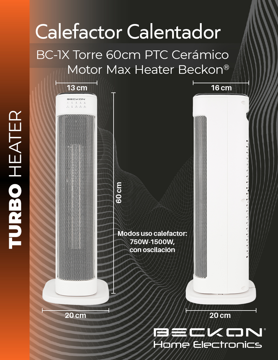 Foto 5 pulgar | Calefactor Calentador Eléctrico Cerámico Ptc 60cm 750w / 1500w Beckon