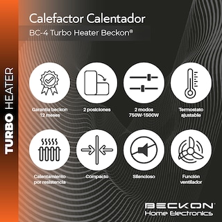 Foto 3 | Calefactor Calentador Eléctrico 26cm Con Termostato 750w / 1500w Beckon