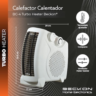 Foto 5 | Calefactor Calentador Eléctrico 26cm Con Termostato 750w / 1500w Beckon