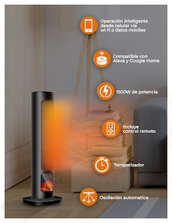 Foto 3 | Calefactor Torre 24'' Wifi Inteligente Smart Home Flama Red Fan