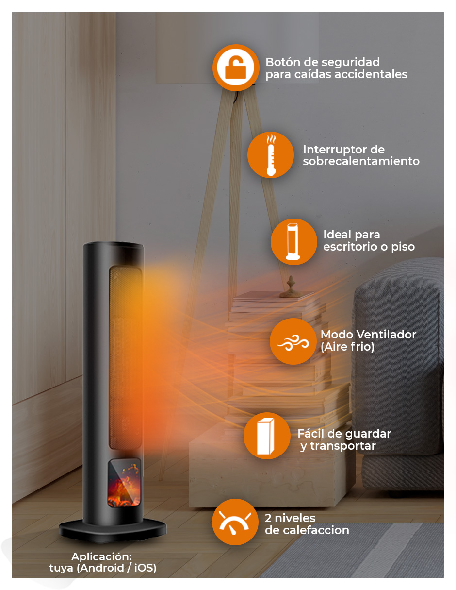 Foto 5 pulgar | Calefactor Torre 24'' Wifi Inteligente Smart Home Flama Red Fan