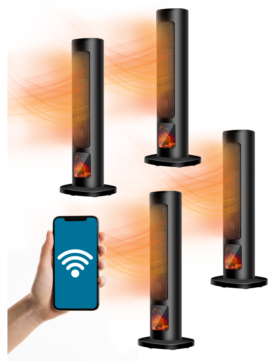 Foto 3 pulgar | Combo 4 Calefactores Torre 24'' Wifi Smart Home Flama Red Fan