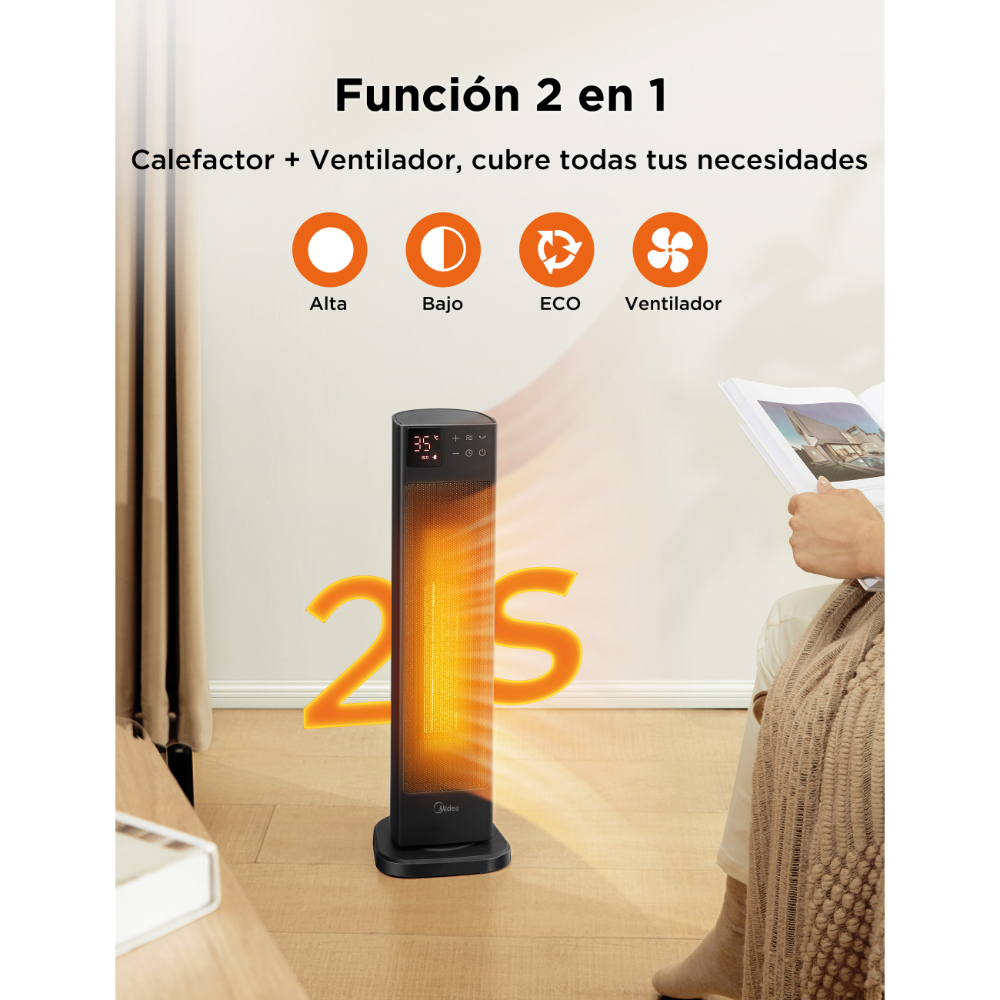 Foto 6 pulgar | Calefactor Cerámico Midea  Eléctrico 2-1 Dual Flow 23” Negro