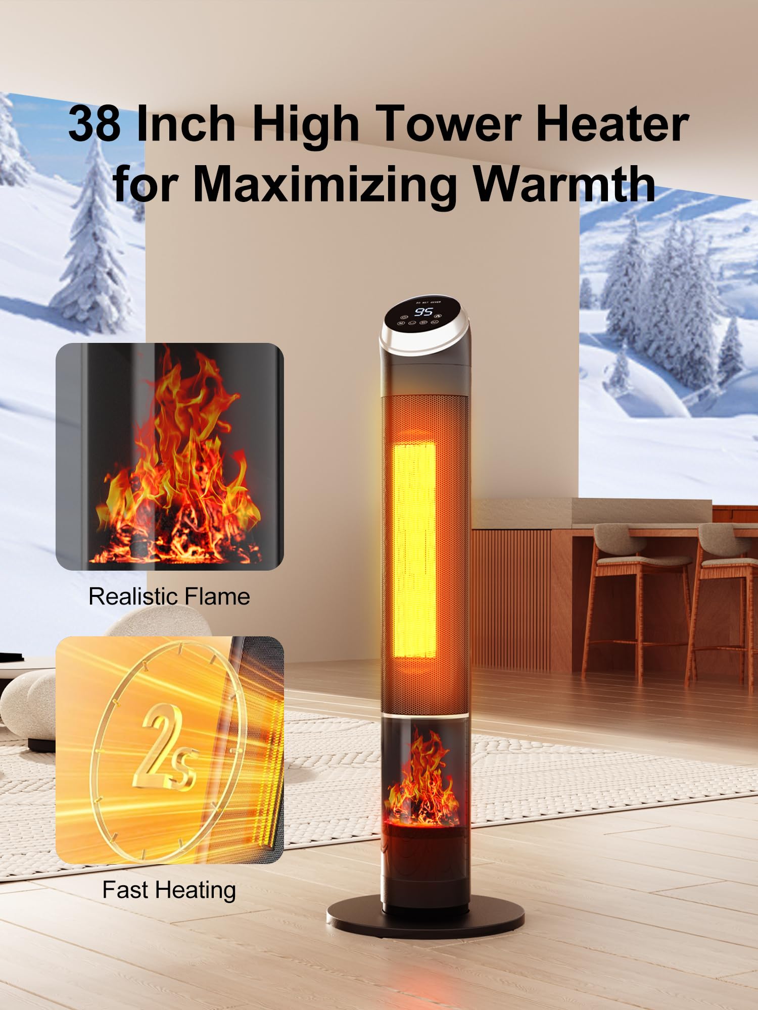 Foto 2 | Space Heater Uthfy Eléctrico De 38 Pulgadas Con Temporizador Flame De 24 Horas - Venta Internacional.