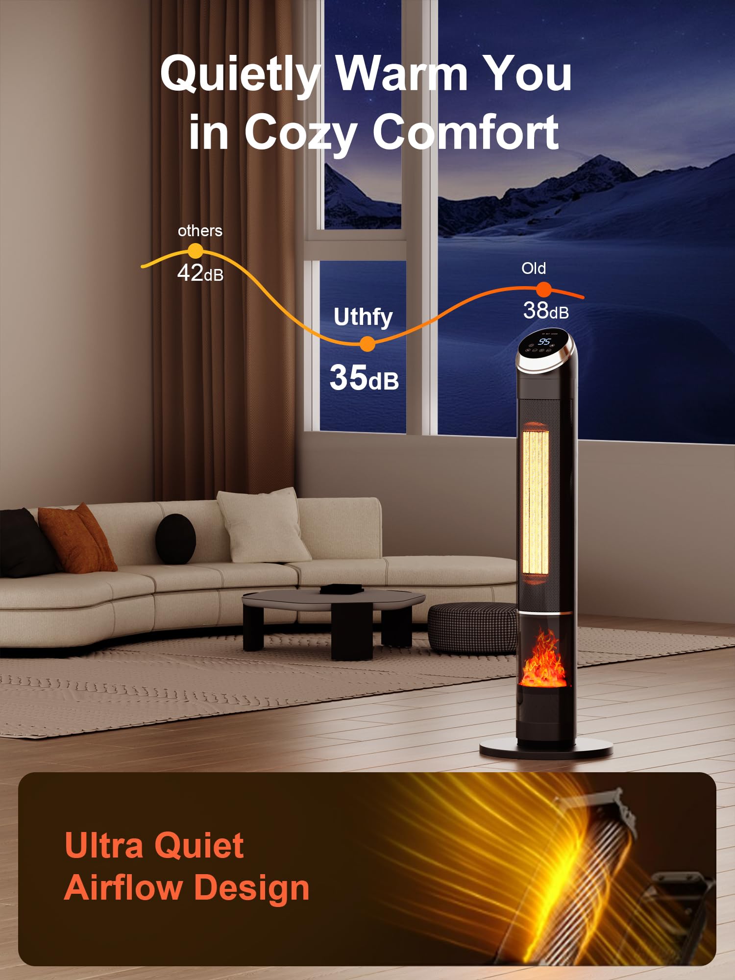 Foto 8 pulgar | Space Heater Uthfy Eléctrico De 38 Pulgadas Con Temporizador Flame De 24 Horas - Venta Internacional.