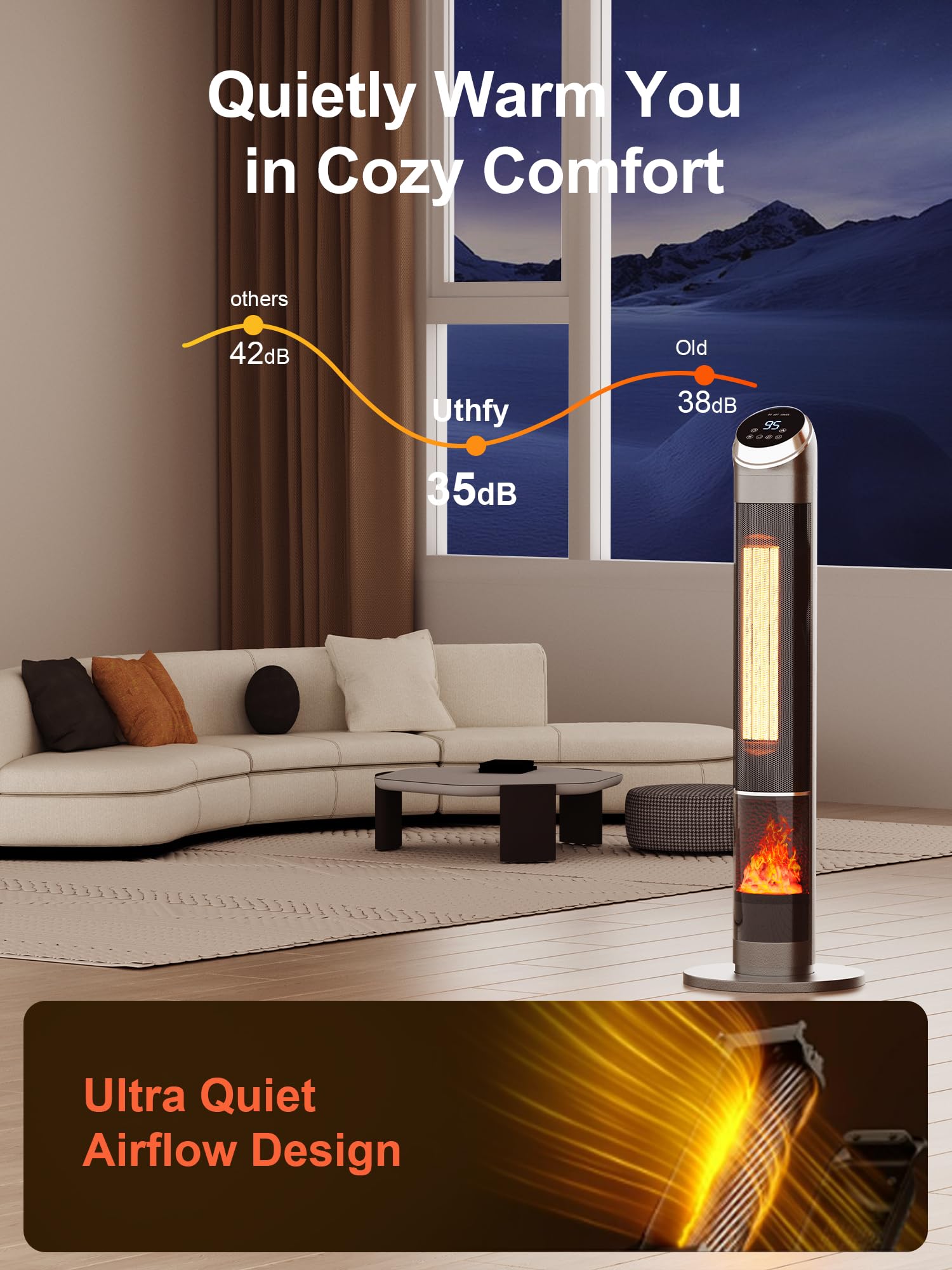 Foto 7 | Space Heater Uthfy 38 Eléctrico Con Temporizador Flame 24 Horas, Color Gris - Venta Internacional.