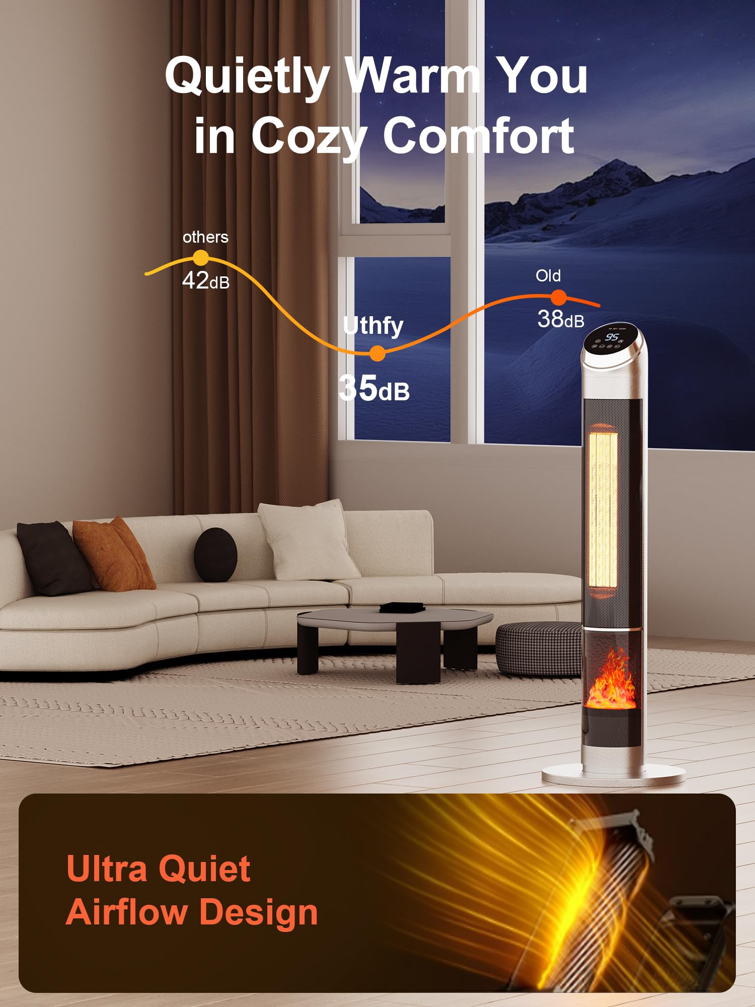 Foto 7 | Space Heater Uthfy Eléctrico De 38 Cm Con Temporizador Flame De 24 Horas, Color Plateado - Venta Internacional.