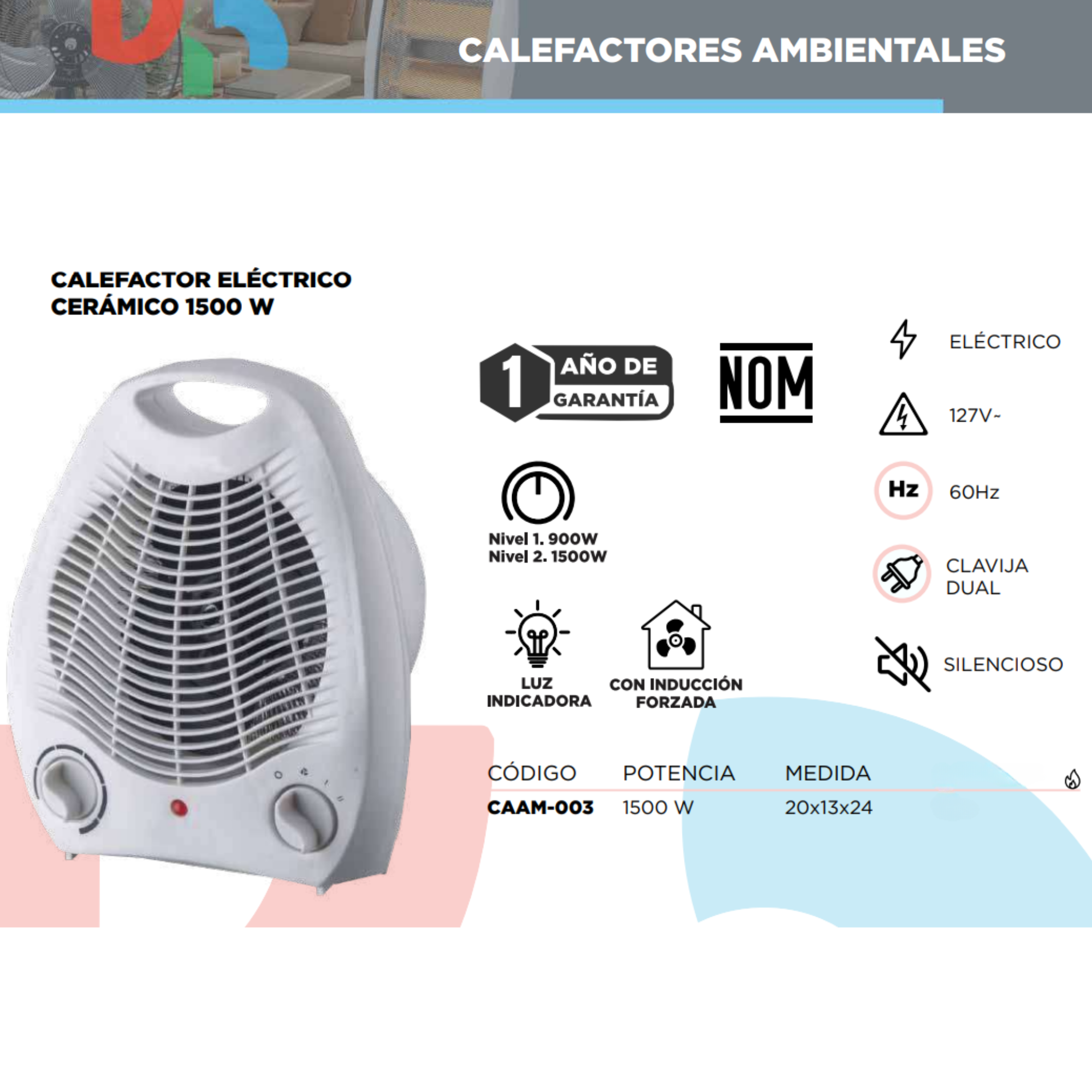 Foto 5 pulgar | Calefactor Eléctrico Cerámico 1500w, Inducción Forzada, Calentador Eléctrico, Silencioso, Ideal Para El Hogar