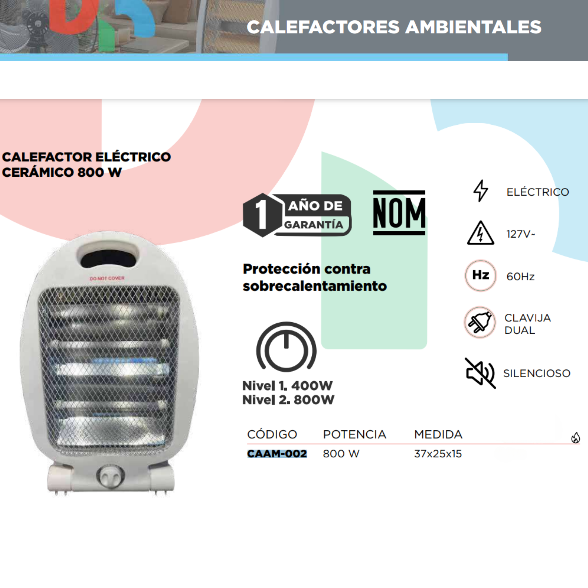 Foto 4 pulgar | Calefactor Eléctrico Cerámico, 800w, Con Protección De Sobrecalentamiento, Calentador Eléctrico, 127v, Ideal Para