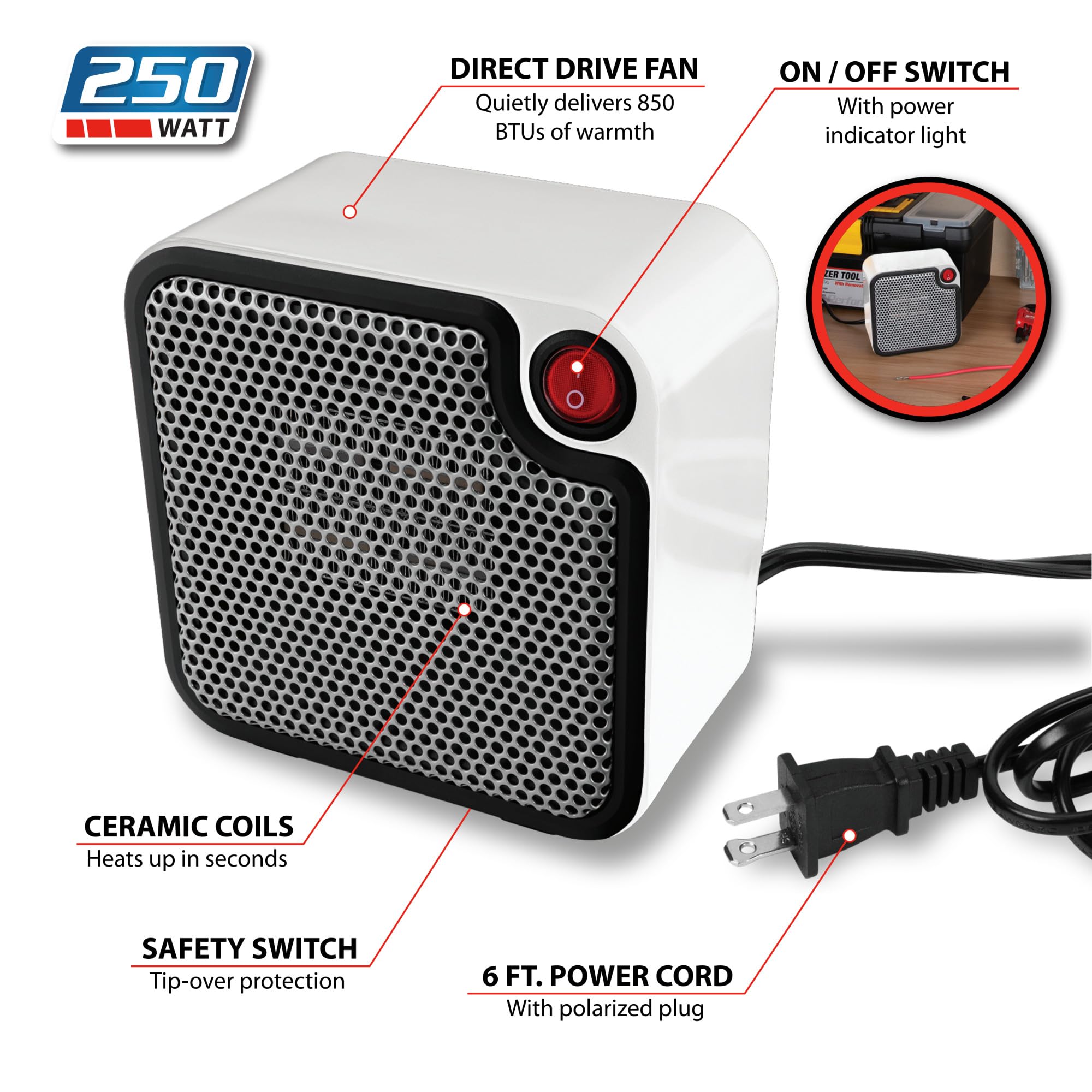 Foto 3 pulgar | Calentador Personal Space Heater Performance Tool W5011 De 250 W, Color Blanco - Venta Internacional.