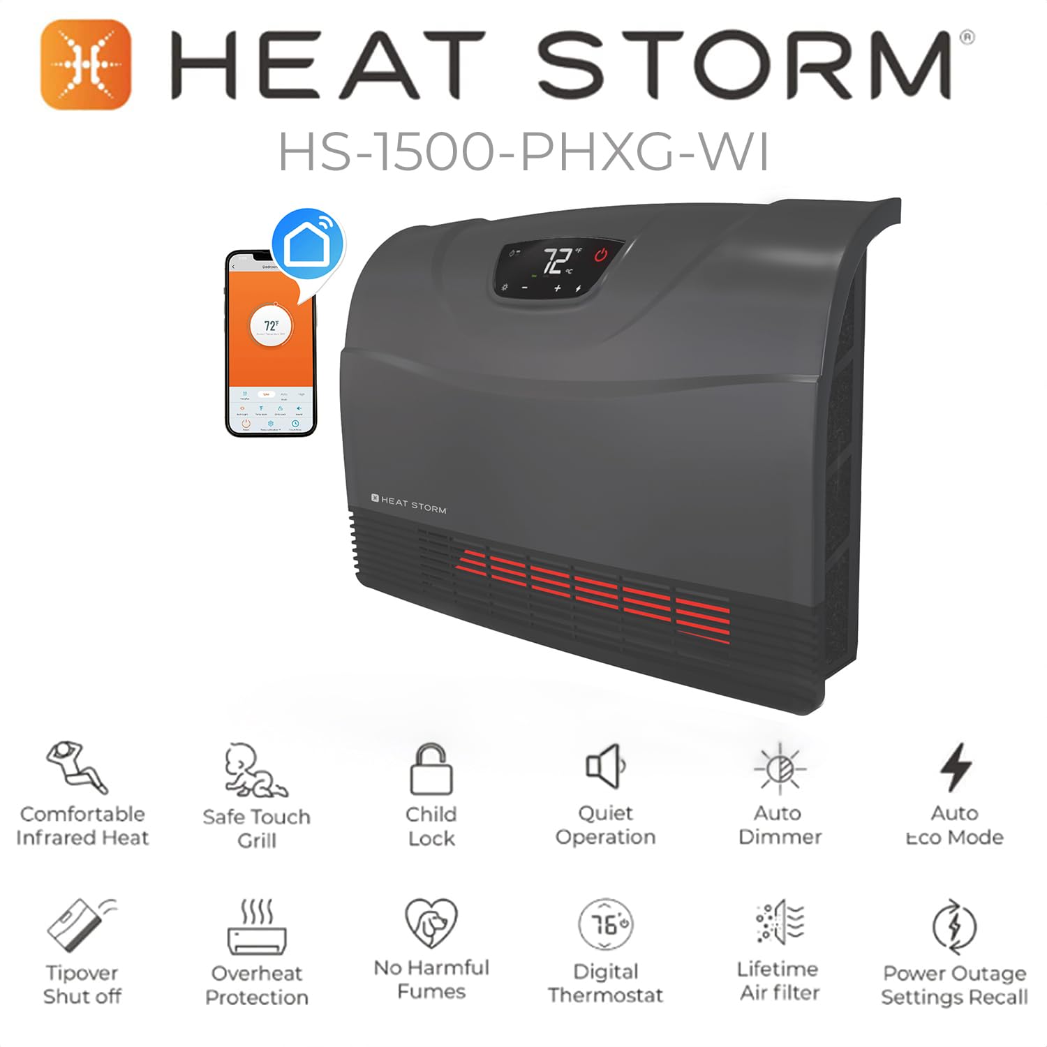 Foto 4 | Calentador Espacial Infrarrojo Heat Storm 1500 W Montado En La Pared, Gris - Venta Internacional.