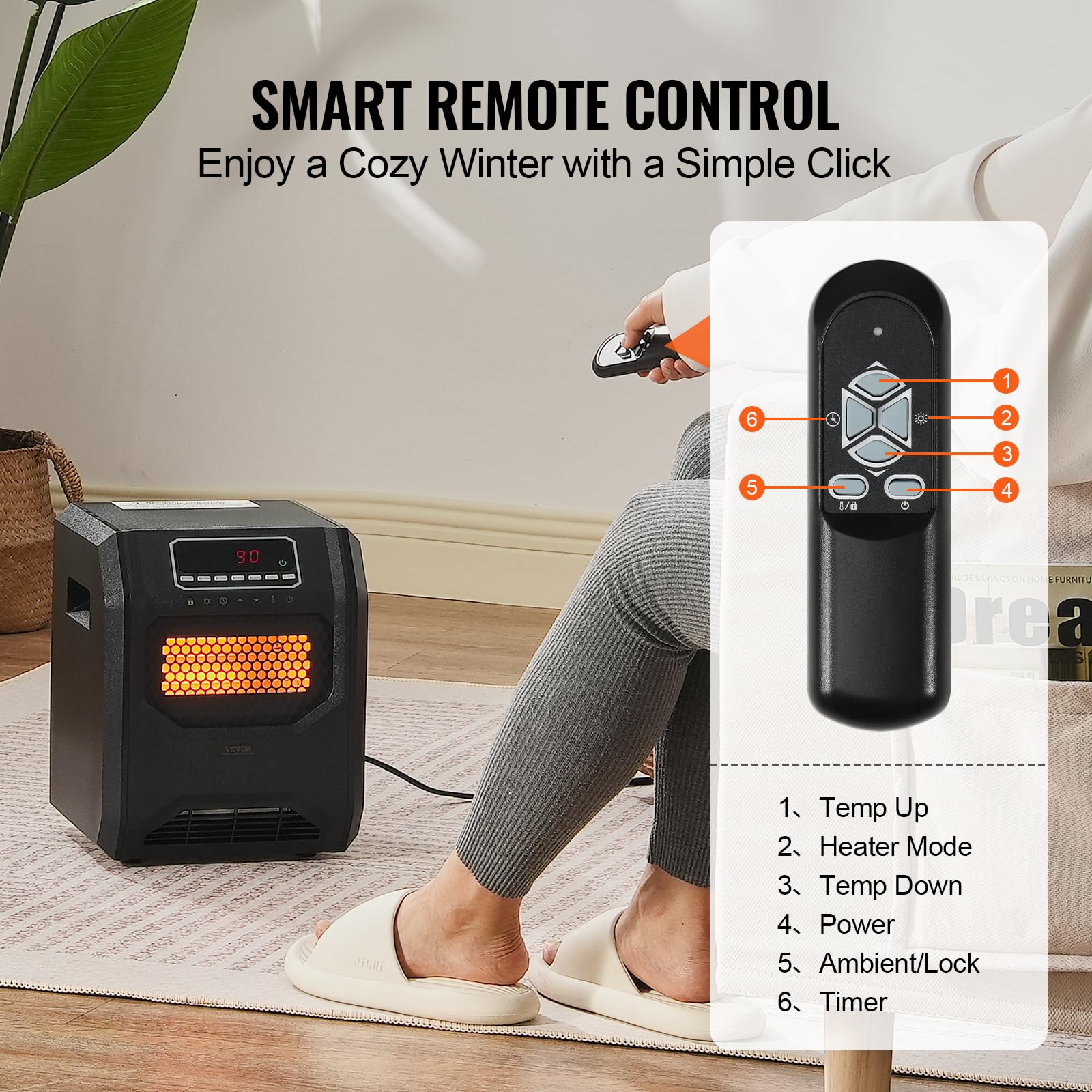 Foto 7 pulgar | Calentador Infrarrojo Vevor 1500w Teledirigido 1500w - Venta Internacional.