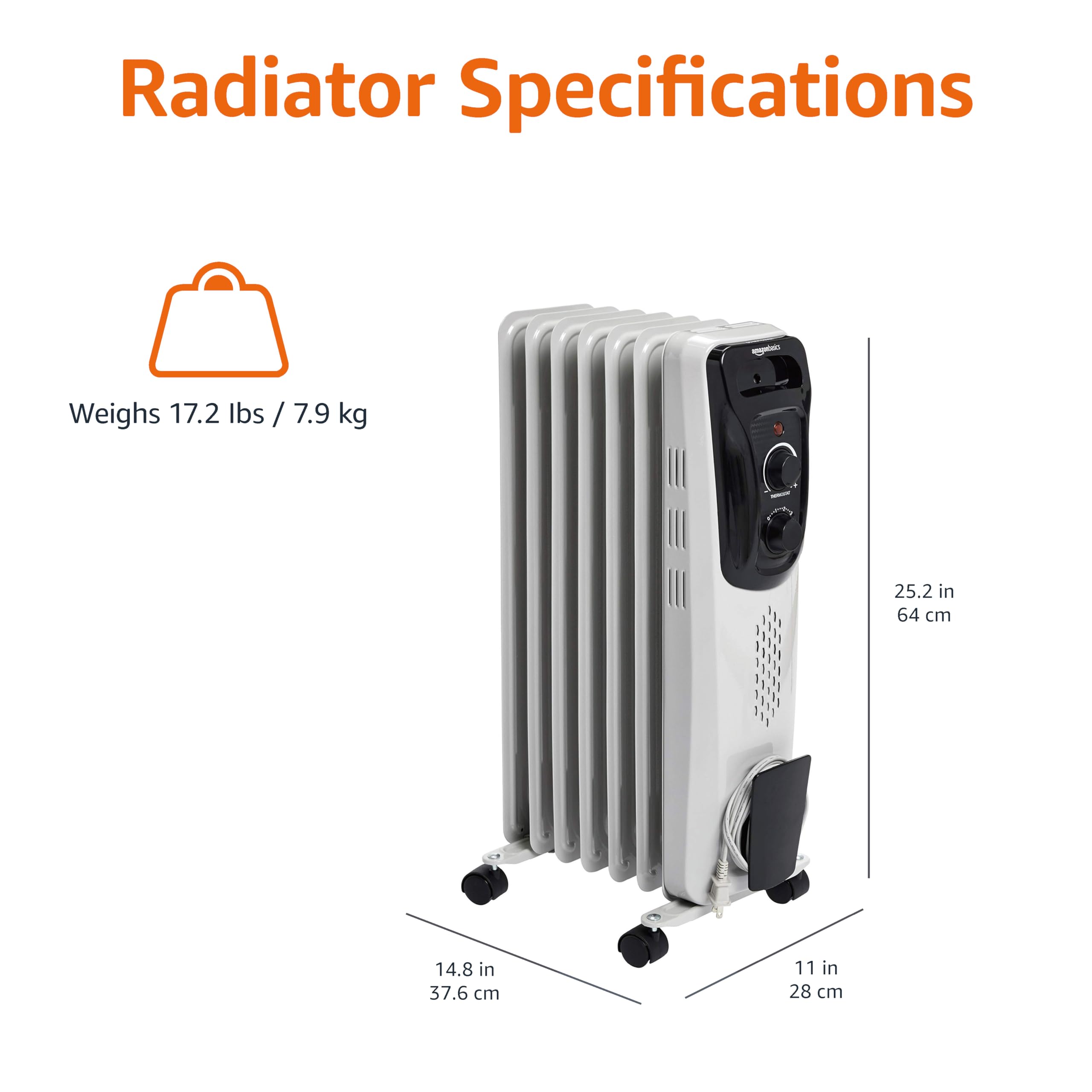 Foto 5 pulgar | Calentador De Aceite Amazon Basics Radiator 1500 W 7 Aletas 3 Heat White - Venta Internacional.