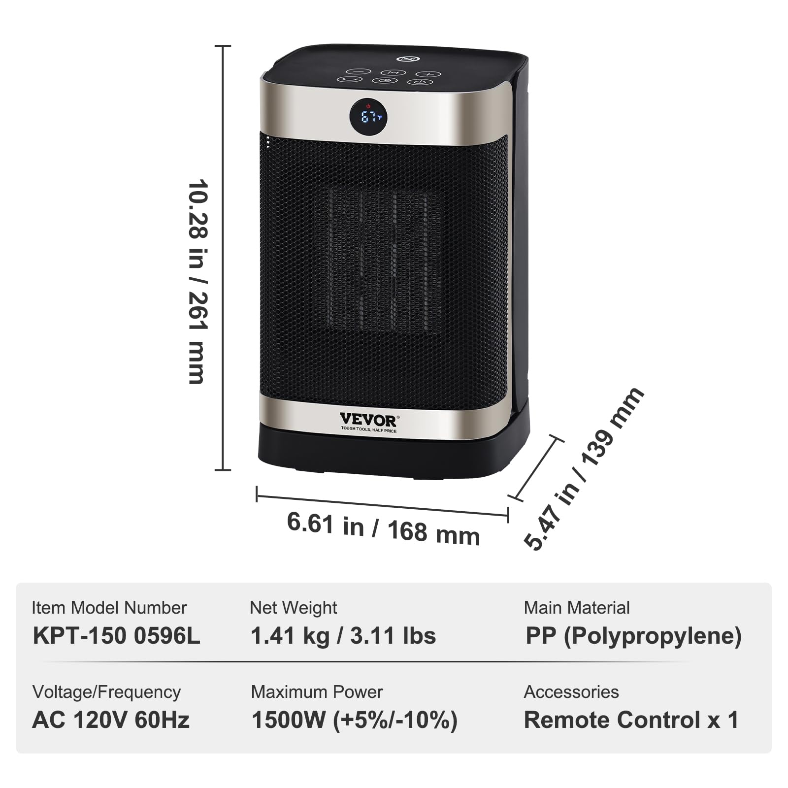 Foto 8 pulgar | Calentador Eléctrico Vevor Con Termostato Cerámico De 1500 W - Venta Internacional.