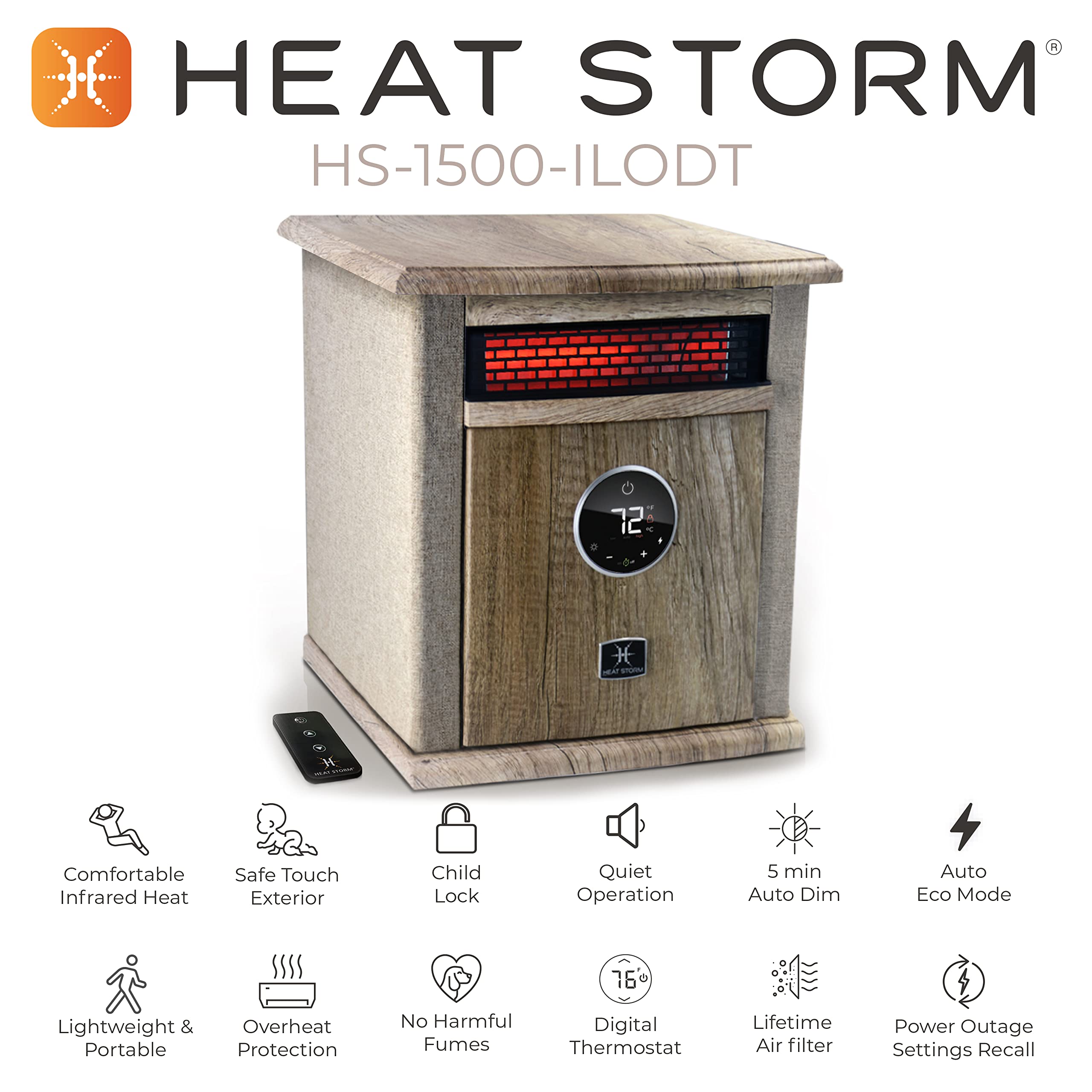 Foto 6 pulgar | Calentador Space Heater Heat Storm Portátil Eléctrico De 1500 W Con Mando A Distancia - Venta Internacional.