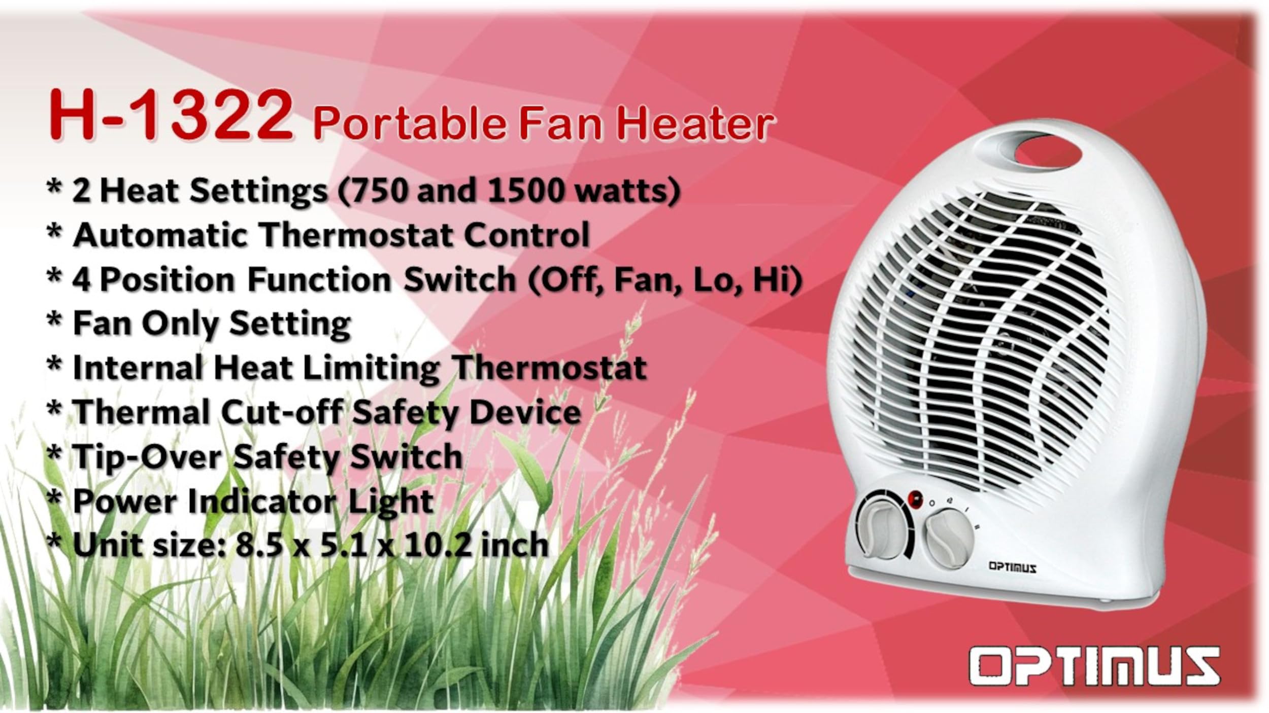 Foto 8 pulgar | Calefactor de Ventilador Optimus H-1322 Portátil 2 Velocidades con Termostato - Venta Internacional