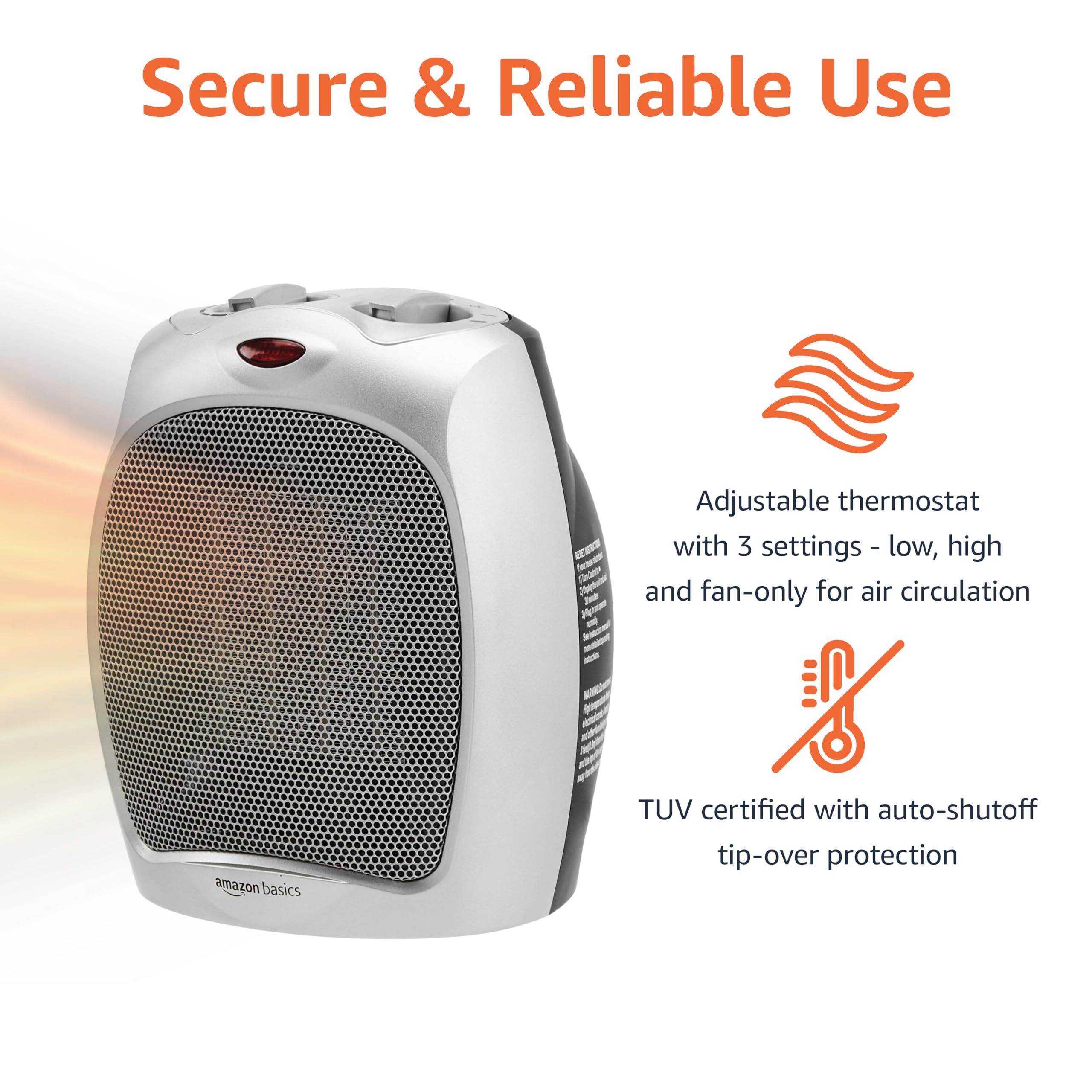 Foto 3 pulgar | Calentador Cerámico Amazon Basics de 1500 W para Oficina Y Hogar - Venta Internacional