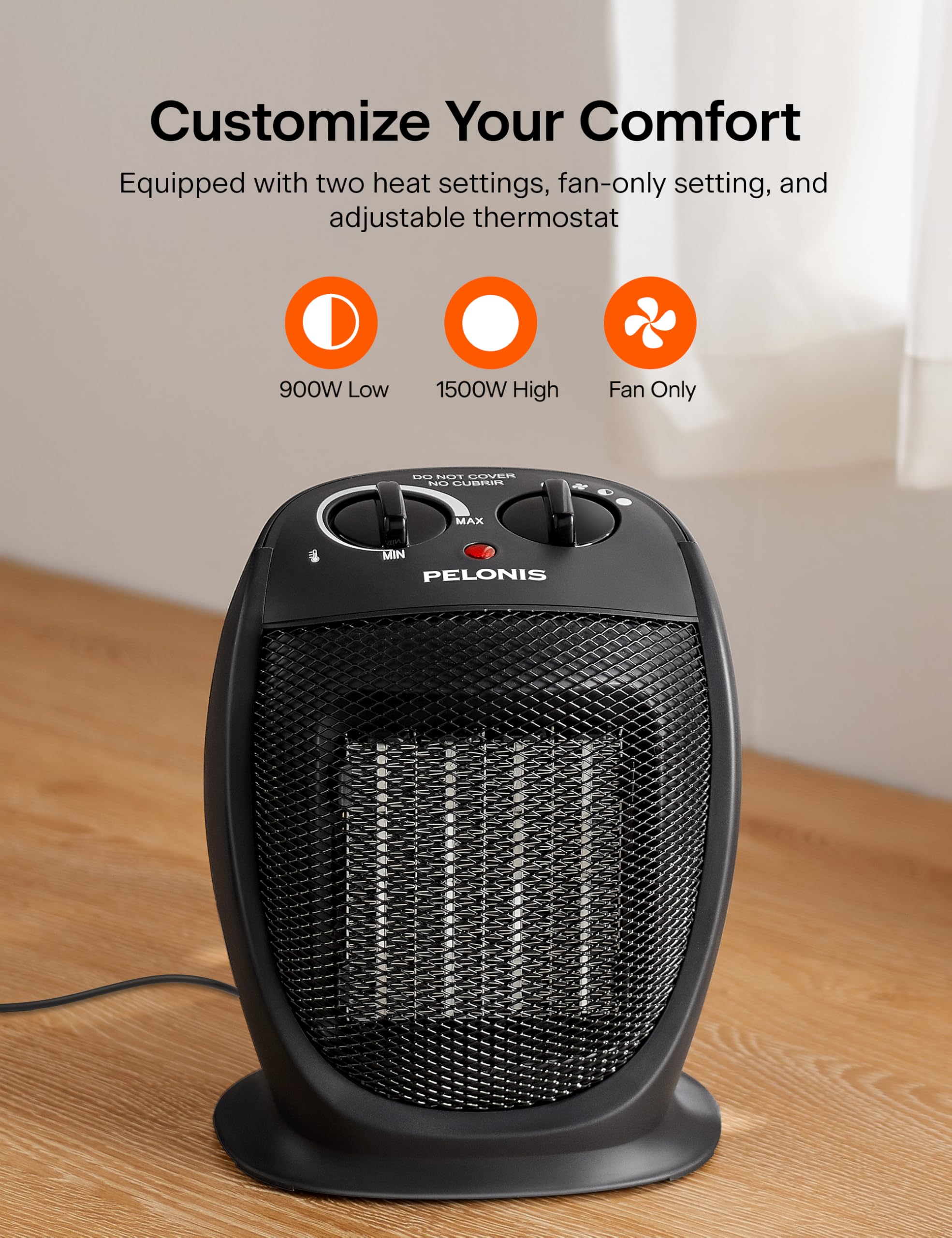 Foto 7 pulgar | Calentador Portátil Pelonis Phta1abb 1500 W - 900 W Negro - Venta Internacional