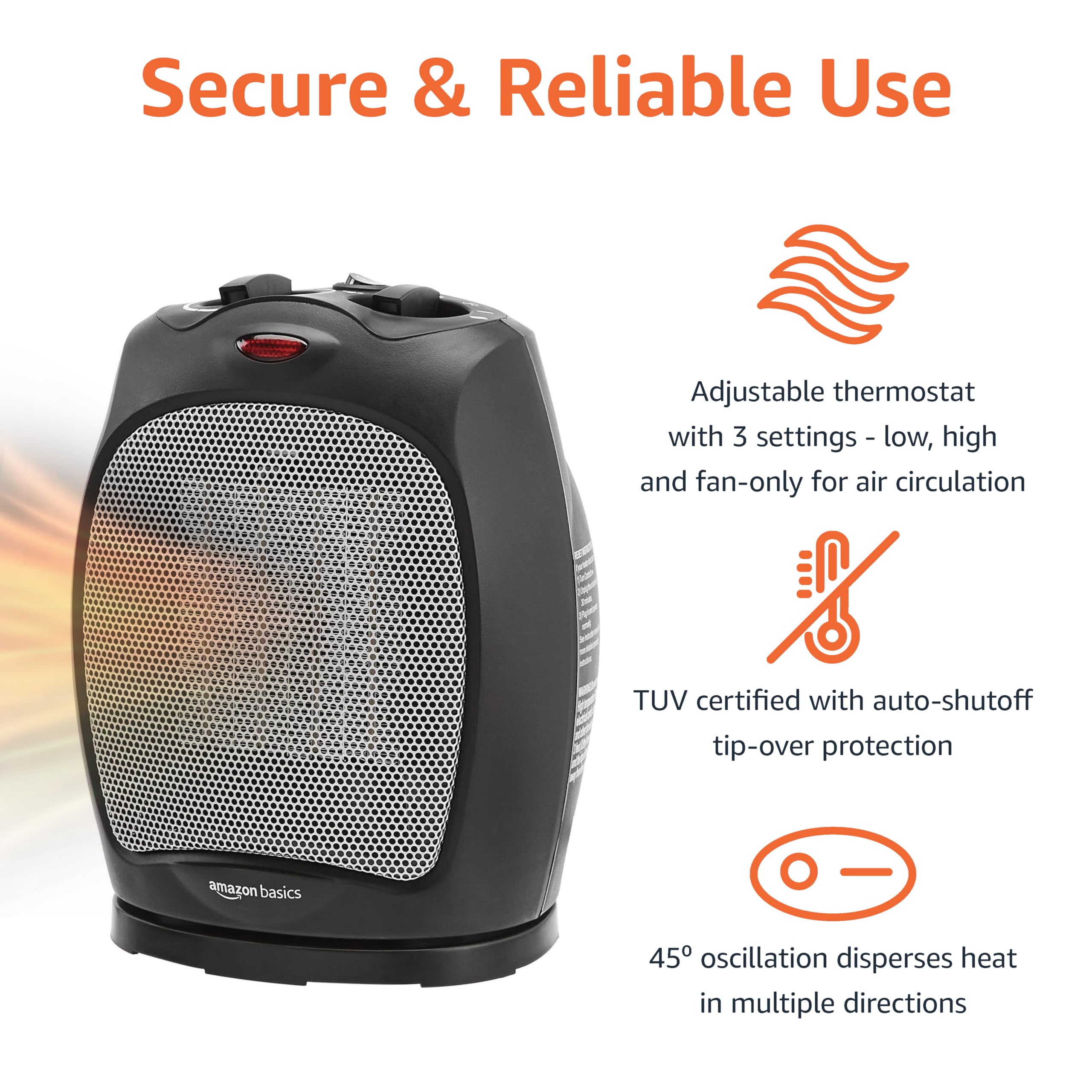 Foto 3 pulgar | Calentador Space Heater Amazon Basics de Cerámica Oscilante 1500 W Negro - Venta Internacional