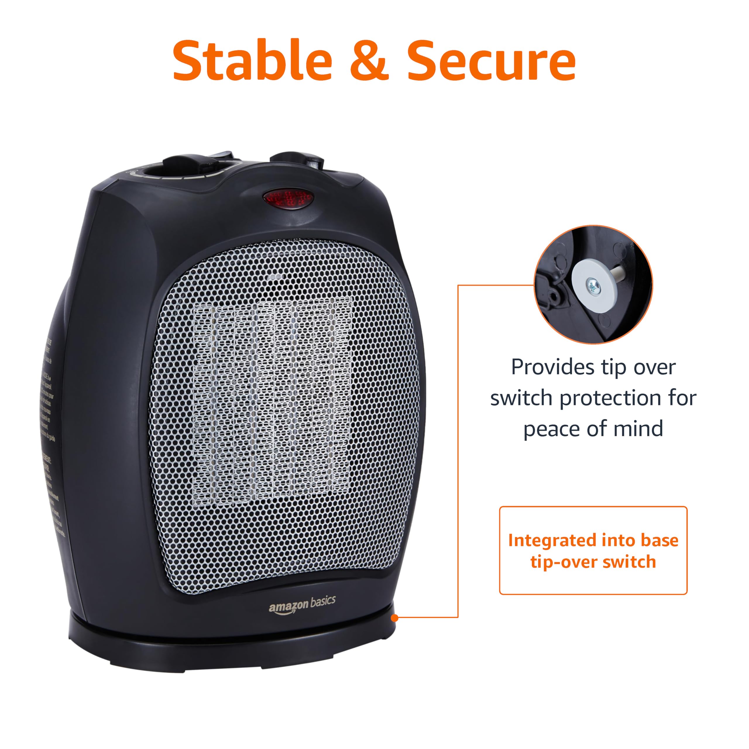 Foto 5 pulgar | Calentador Space Heater Amazon Basics de Cerámica Oscilante 1500 W Negro - Venta Internacional