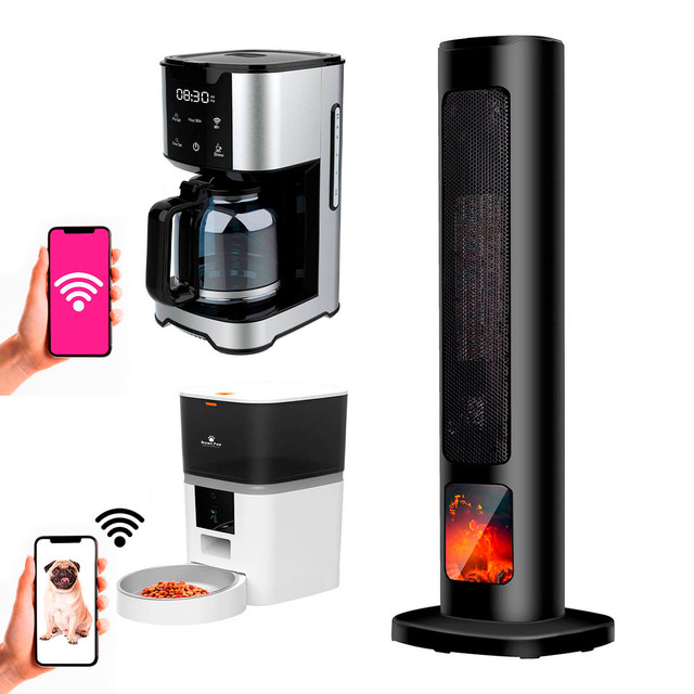 Set Beautifull Home Calefactor de Torre Cafetera Programable y Dispensador de Alimento para Mascotas