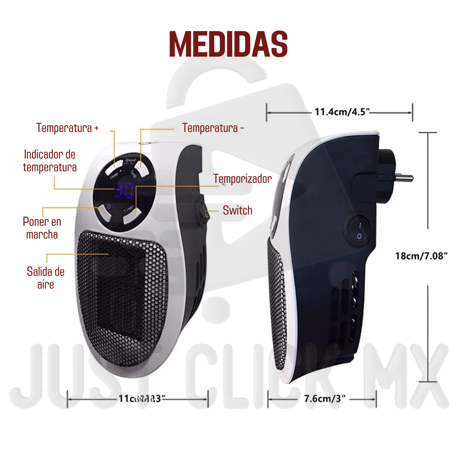 Foto 8 pulgar | Minicalentador JustClick MX Calefactor Eléctrico Con C/r Portátil 500w