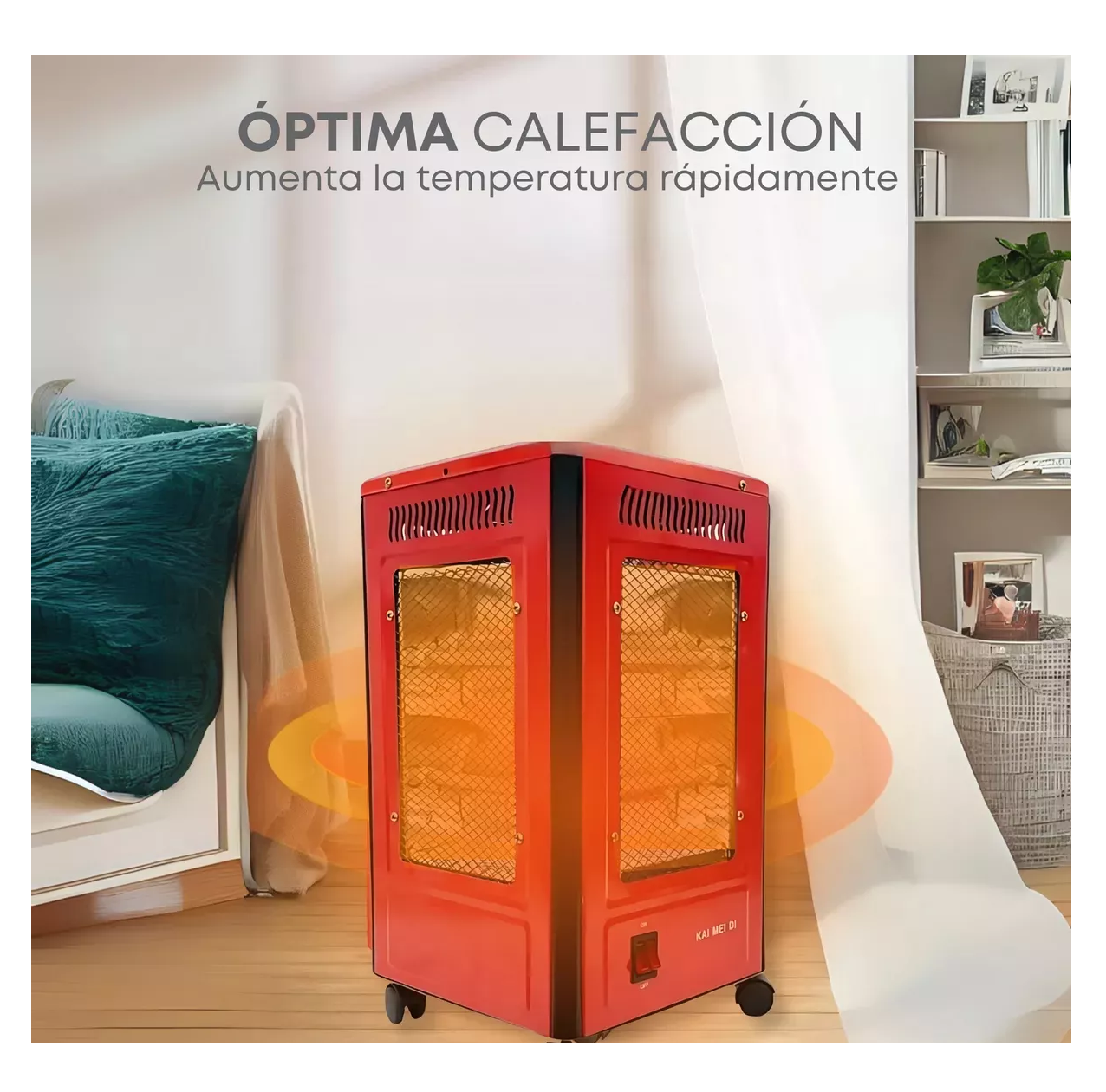 Foto 5 | Calentador 4 Lados Good Home De Cuarzo 2000w Con Ruedas Rojo