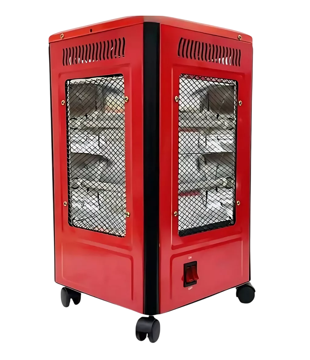 Calentador 4 Lados Good Home De Cuarzo 2000w Con Ruedas Rojo