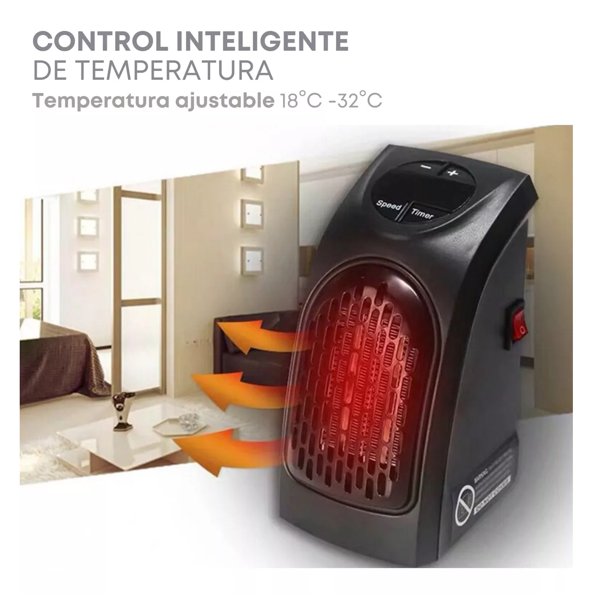 Foto 5 pulgar | Mini Calentador Eléctrico Portátil Ajustable de Pared Negro